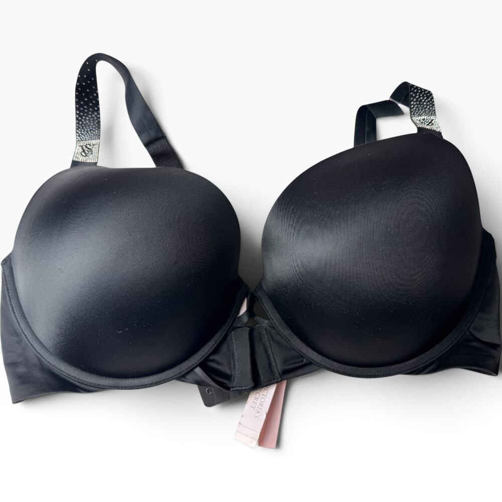 Victoria's Secret Bombshell Add 2 Cups Push Up Bra 40D Black Rhinestone Straps N
